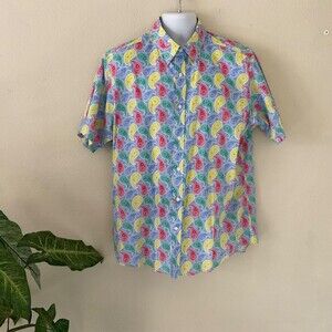 Cremieux Premium Denim shirt button up multi color Paisley print mens Shirt XL